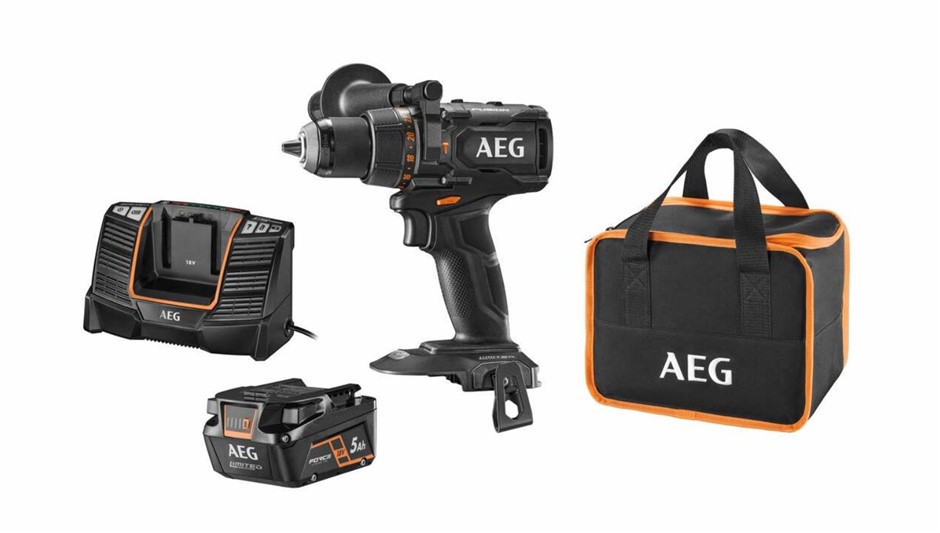 AEG 18V FUSION Hammer Drill c/w 5.0Ah Battery & Charger in Carry Bag. Model