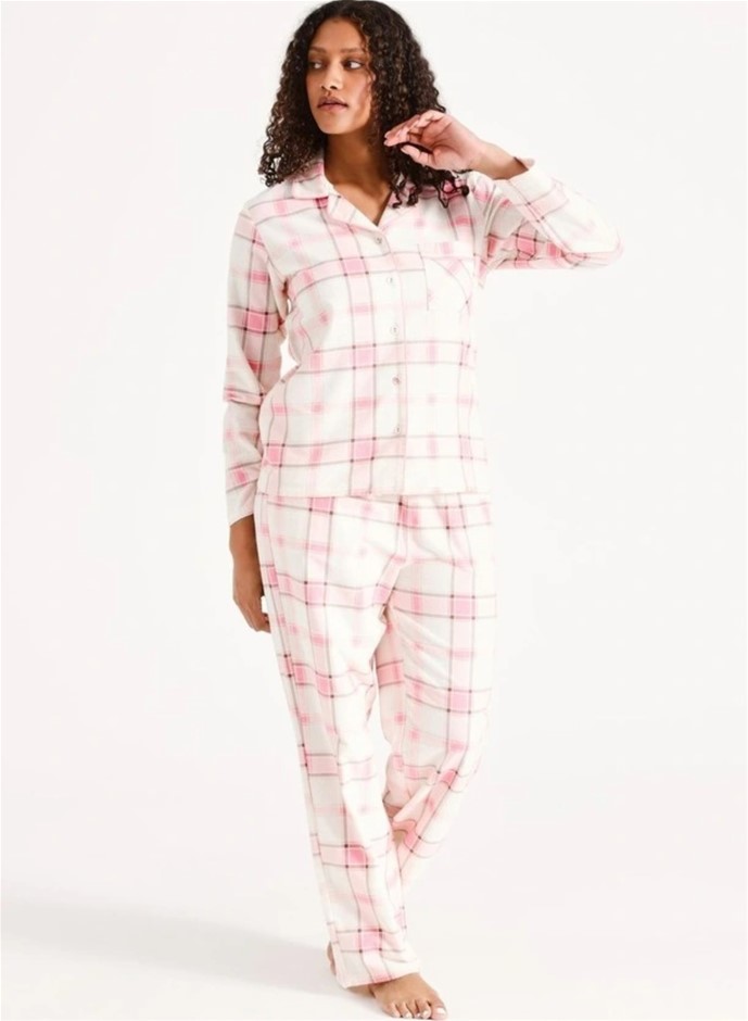 SOHO Flannelette Pyjama Set, Size M, White Check NB: Pull Cord Not Working