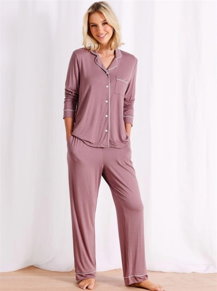 CHLOE & LOLA Pure Comfort Bamboo Long Pyjama Set, Size S, Brown NB: Missing