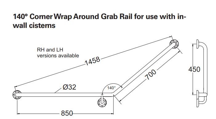 140 degree corner grab rail. Left Hand