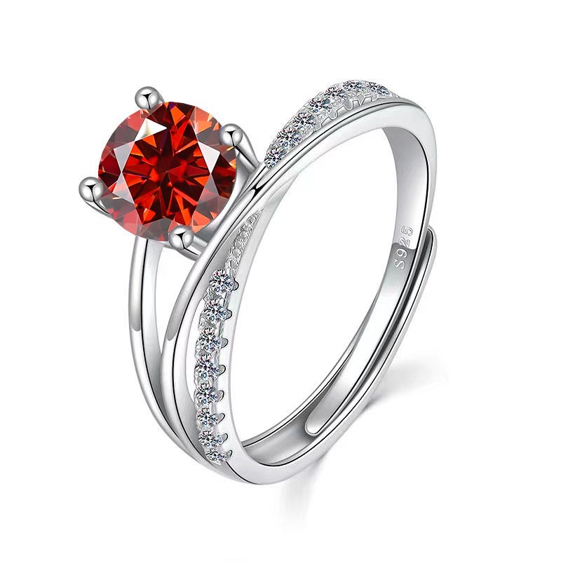 GRA-certified 1.00-Carat Red Moissanite Ring size 7