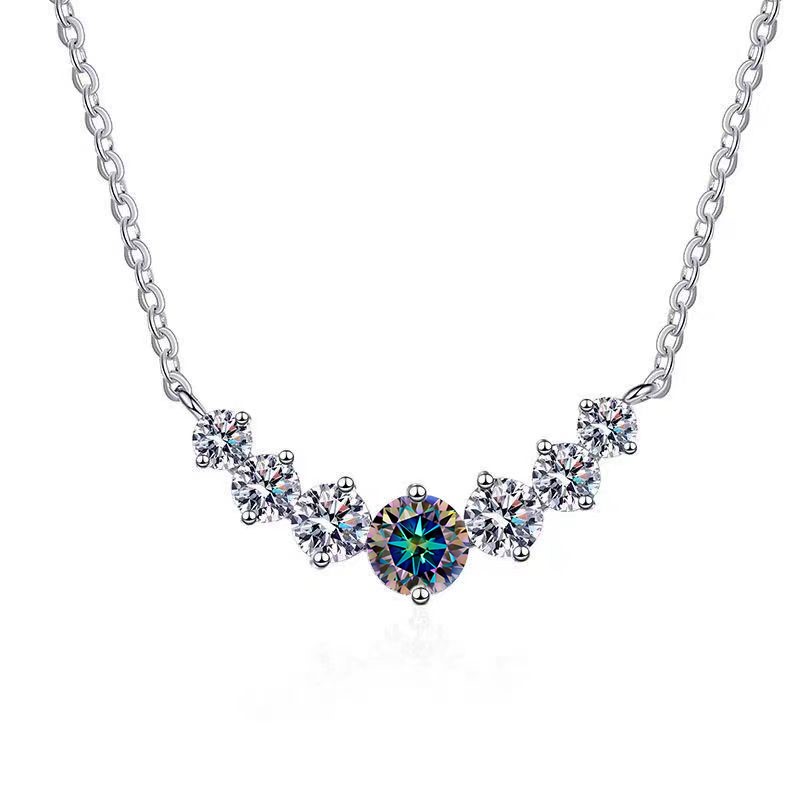 GRA-certified 1.00 Carat Blue-Green(Multicolor) Moissanite Necklace