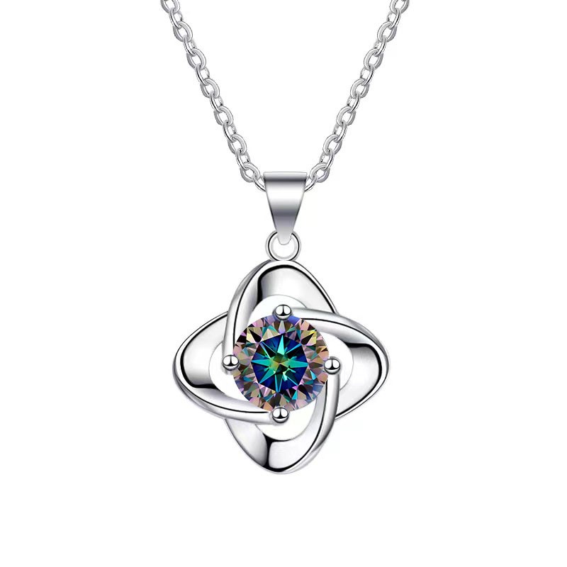 GRA-certified 1.00 Carat Blue-Green(Multicolor) Moissanite Necklace