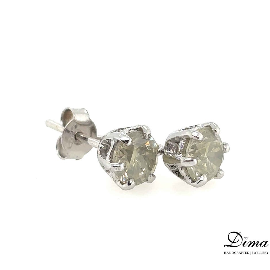 1.65Ct Brownish Yellow Diamond Earrings 18K White Gold