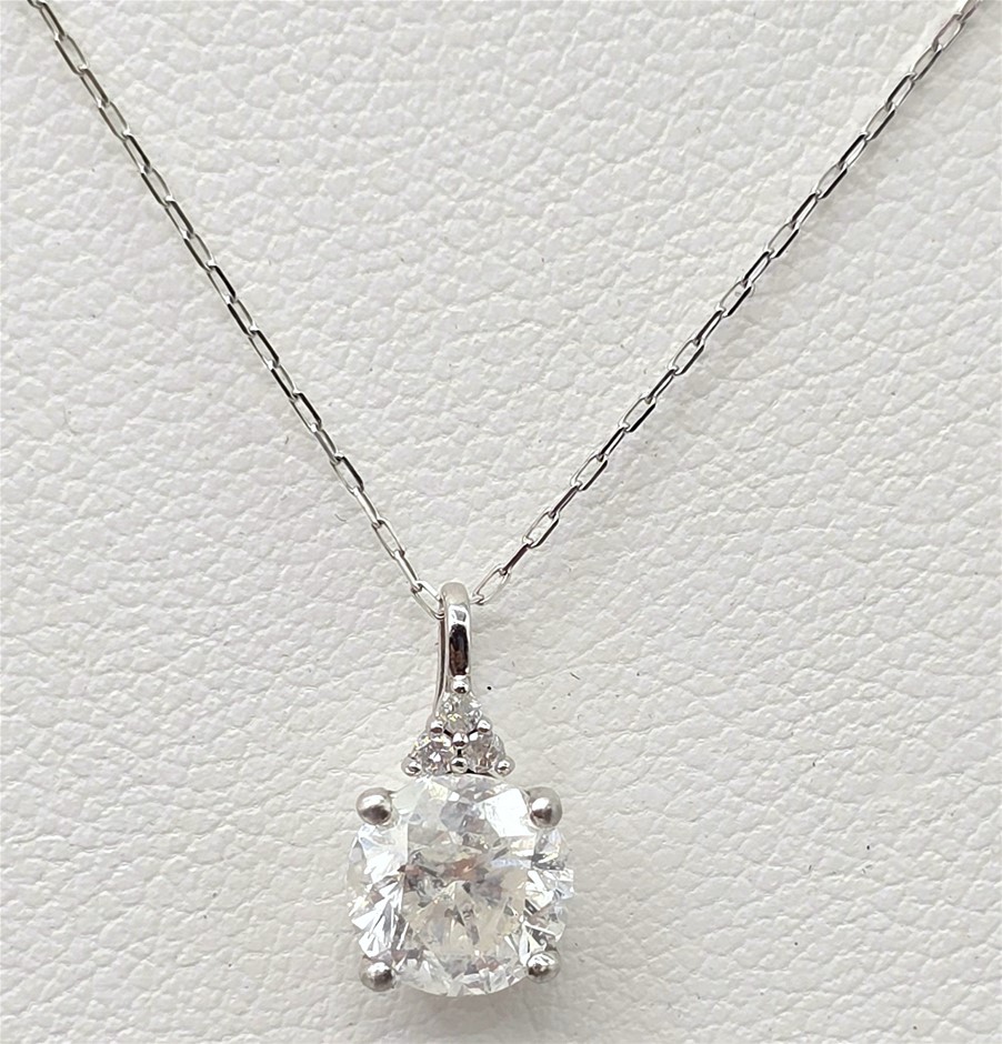 Diamond Treasures Platinum 0.90ctw Diamond Pendant w/ Chain & Stud Earrings Set
