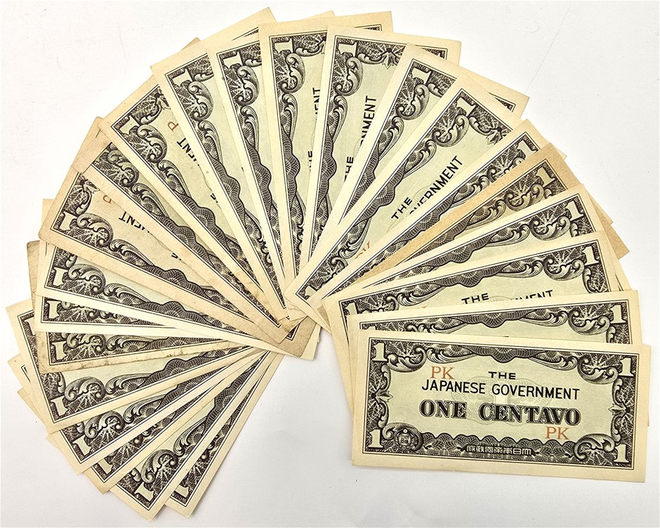 WWII ERA JAPANESE GOVERNMENT-ISSUED PHILIPPINE ONE CENTAVO BANKNOTES ...