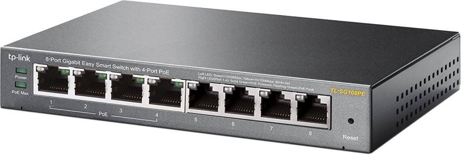 TP-LINK 8-Port Gigabit Easy Smart PoE+ Switch, TL-SG108PE. NB: Minor Use, N