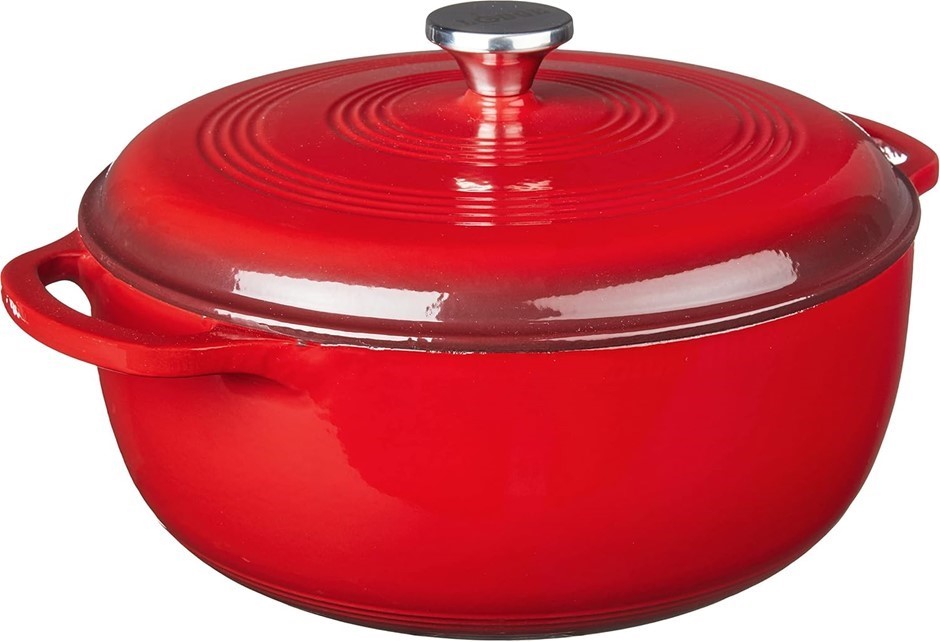LODGE 7.5 Quart Enameled Cast Iron Dutch Oven with Lid. Red Enamel EC7D43.