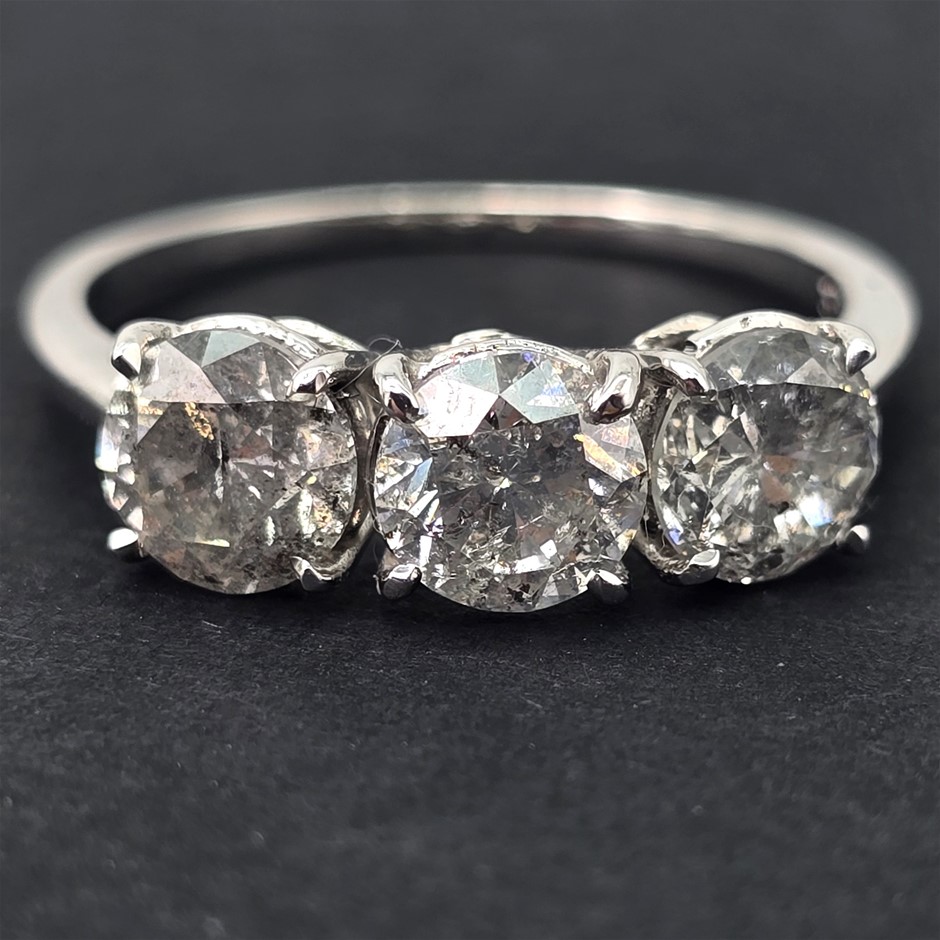 No Reserve 1.87ct Diamond Trilogy White Gold Engagement Ring