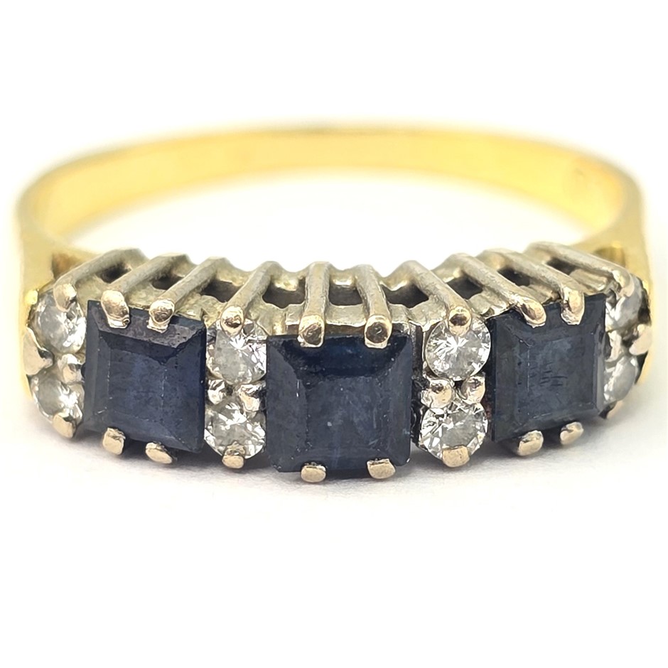 No Reserve 18ct Two-Tone Gold Diamond & Blue Sapphire Ring