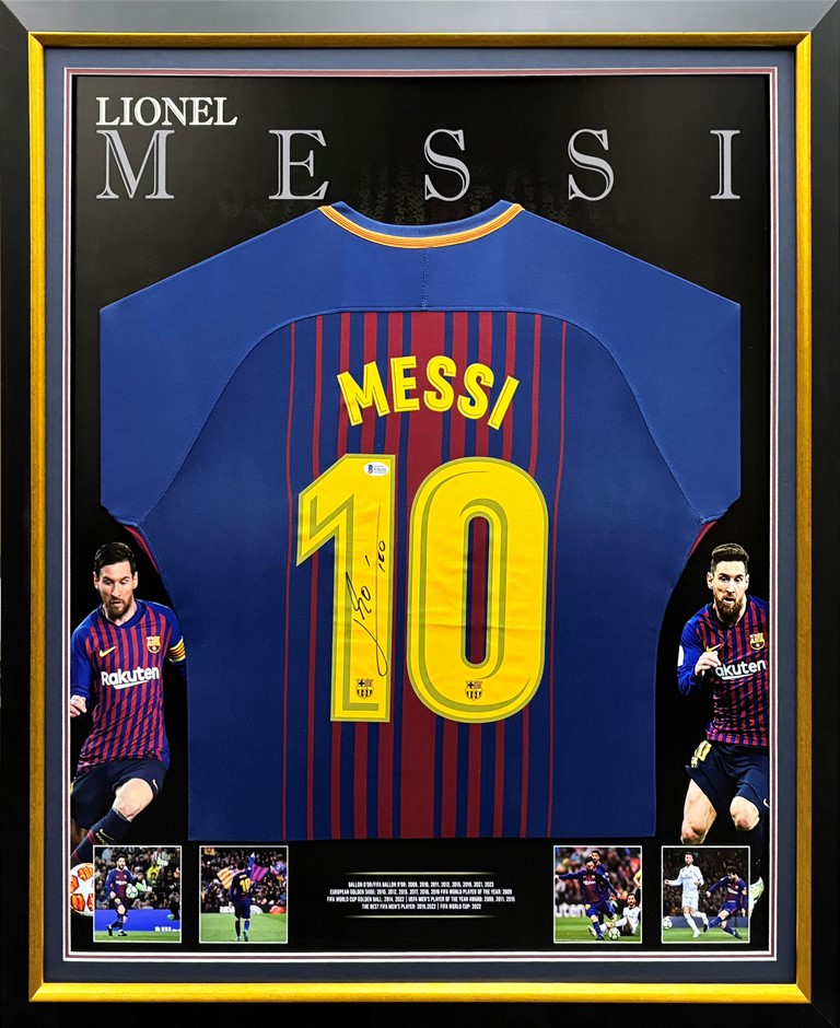 LIONEL MESSI SIGNED BARCELONA HOME JERSEY FRAMED BECKETT AUTHENTICATED ...