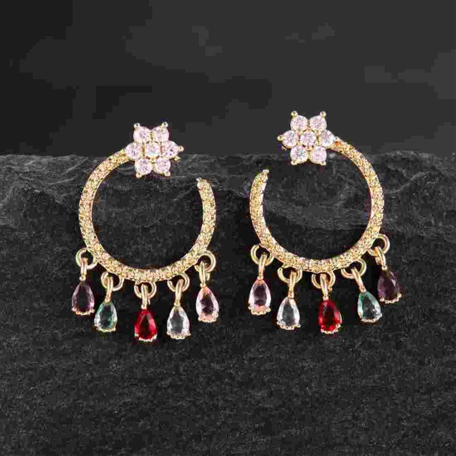 Elegant 18K Yellow Gold plated Simulated Diamond Earrings