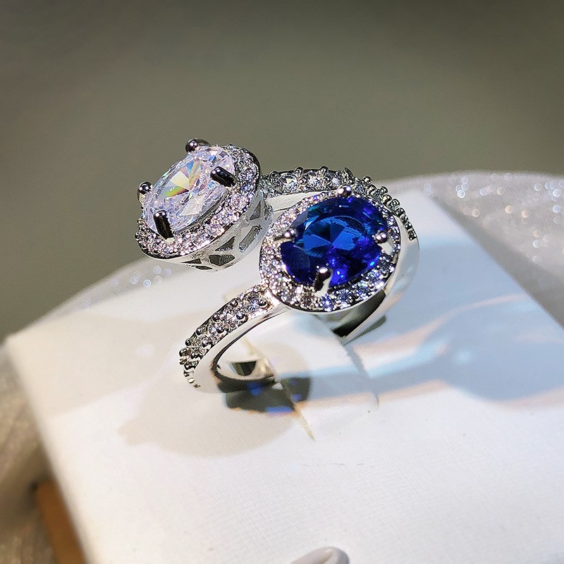 Elegant 18K Triple White Gold plated Lab Simulated Sapphire Open Ring