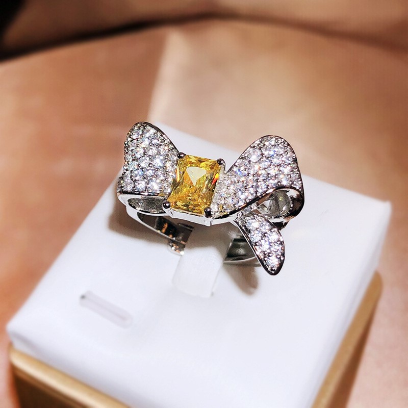 Elegant 18K Triple White Gold plated Lab Simulated Yellow Diamond resizable