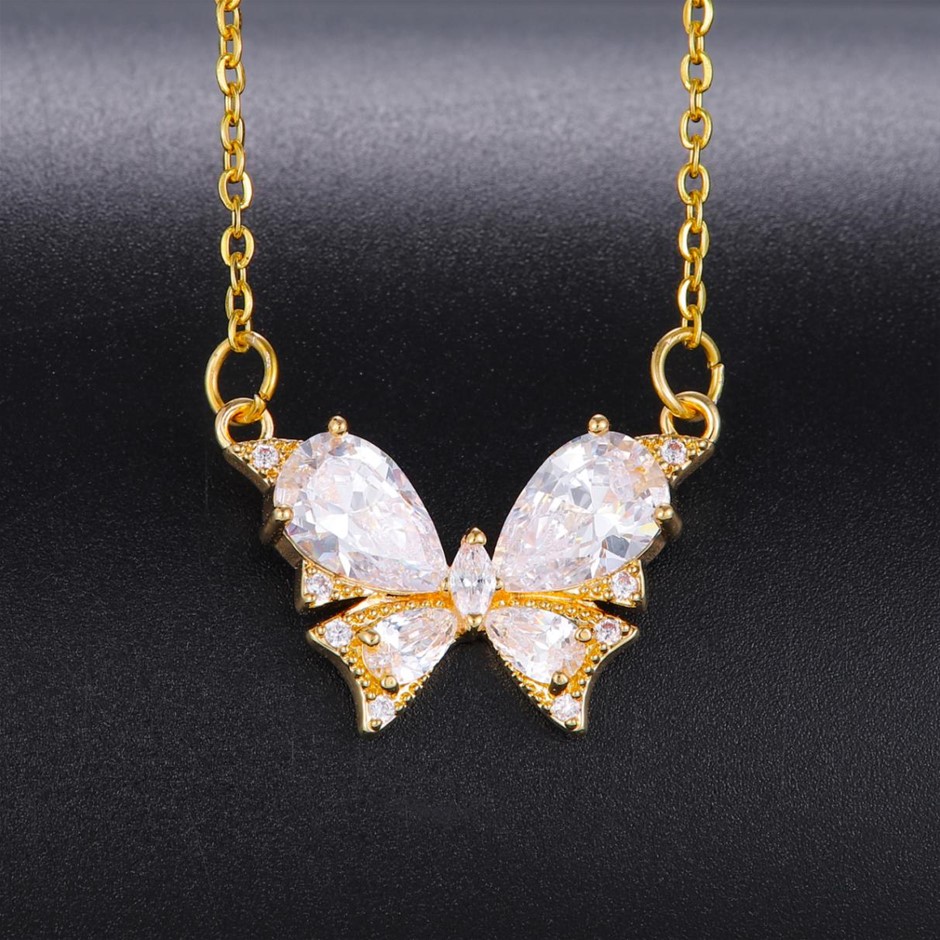 Elegant 18K Yellow Gold plated Simulated Diamond Necklace