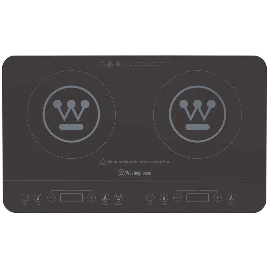 WESTINGHOUSE Twin Induction Cooktop, Black, Model WHIC02K. NB: Has been use
