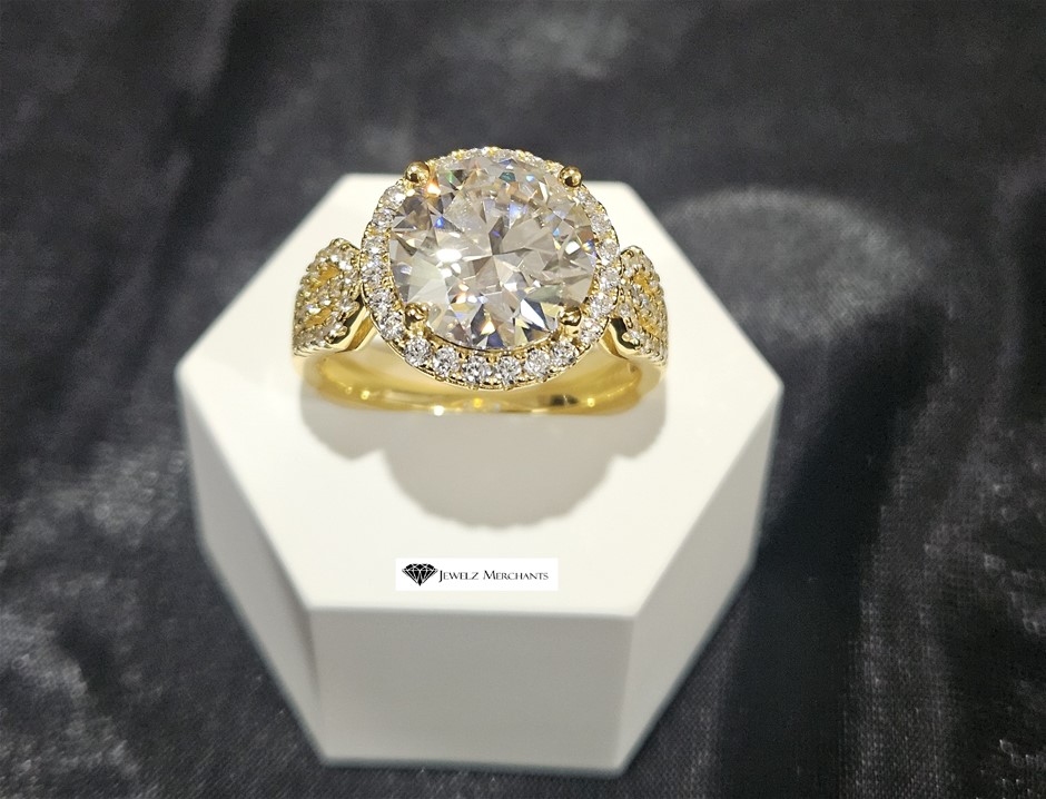 5.0CT GRA Moissanite 18k Yellow Gold Vermeil Brilliant Cut Ring in S925 ...