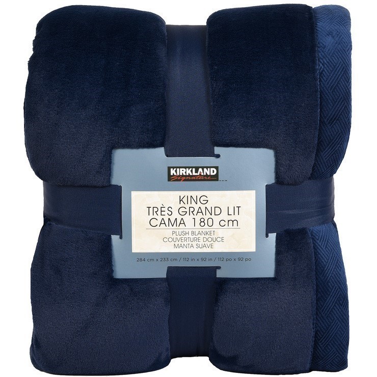SIGNATURE King Tres Grand Lit Cama, Plush Blanket, Navy, 284cm x 233cm. N.B