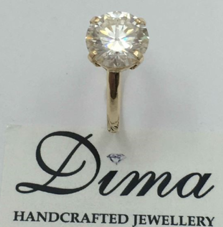 9ct Yellow Gold, 3.35ct Moissanite Ring