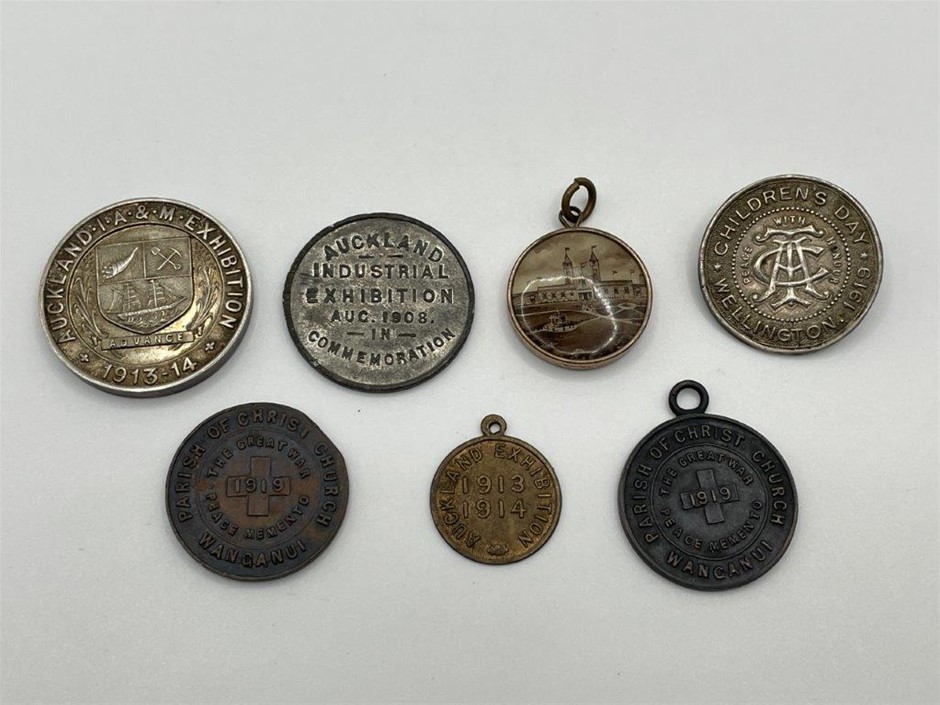 7 x Asstd. Auckland Exhibition medals, Circa 1908, 13-14, fine, rare