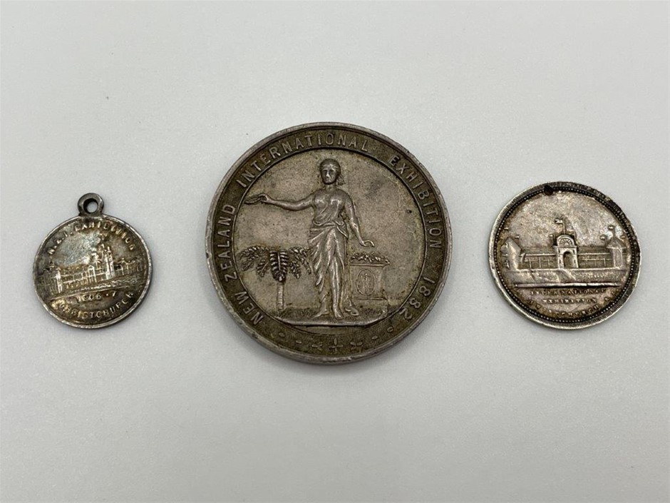 3 x Assorted NZ International Exhibition silver medals, very rare