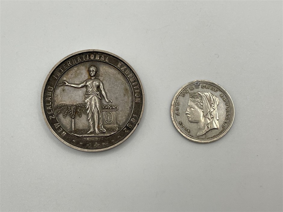 2 x 1882 NZ International Exhibition silver medals, extremely fine, rare
