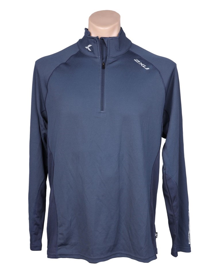 2XU Men's Long Sleeve Ziptech Polo Shirt, Size 2XS, Navy/Reflective.  Buyer