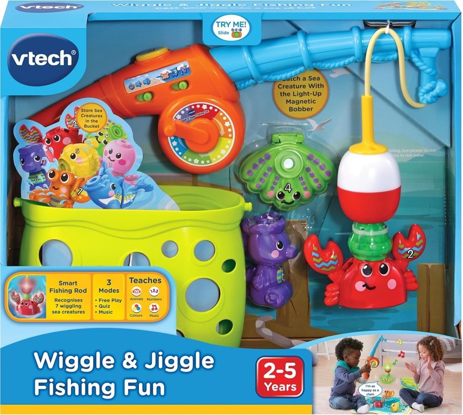 VTECH Wiggle & Jiggle Fishing Fun, Interactive Pretend Fishing Toy for Kids