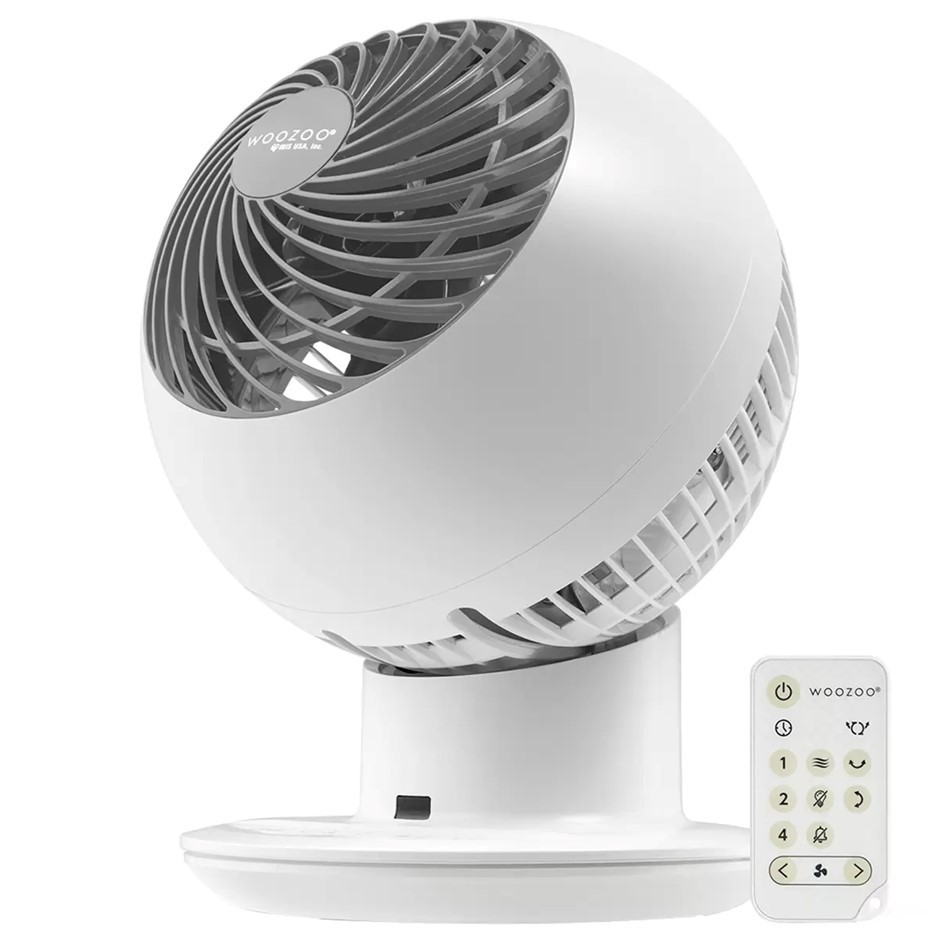 WOOZOO Globe Fan Circulator, White, Model PCF-SC15T-CT. NB: Used, not in bo