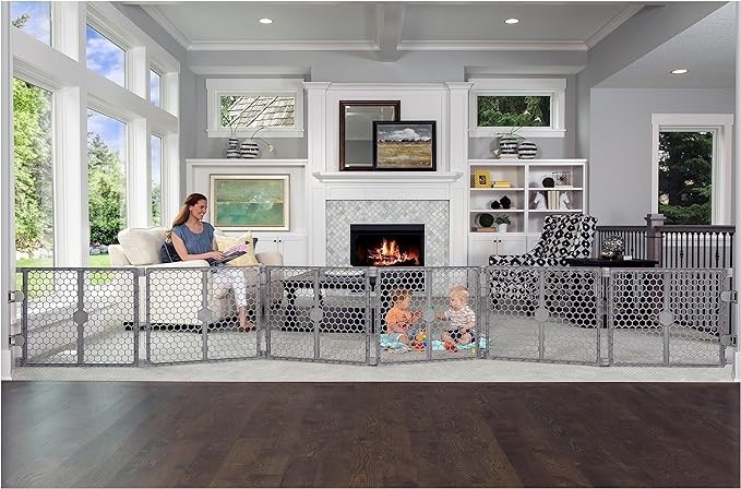 REGALO 2-in-1 Plastic Playpen and Safety Gate, Grey. NB: Slightly Damaged B