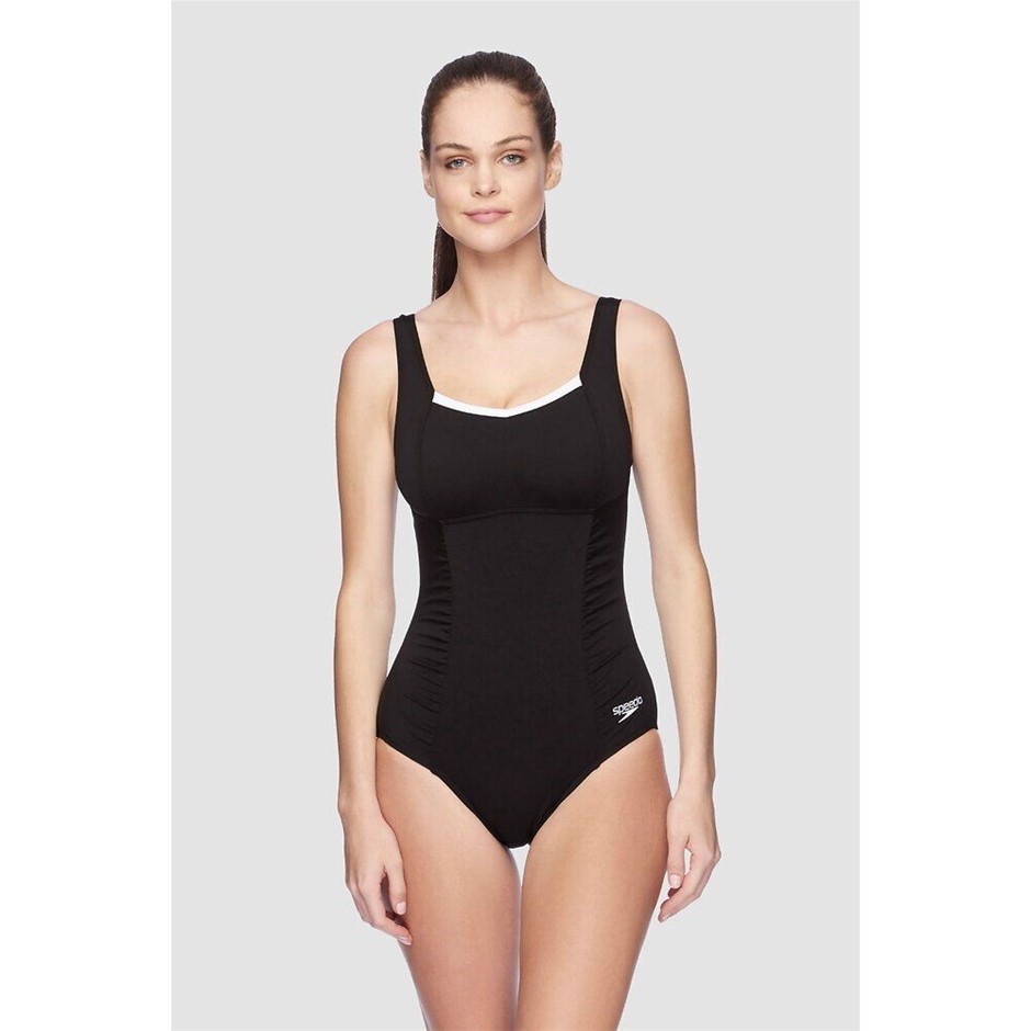 SPEEDO Women's Contour Motion Swim One-Piece, Size AU14, Black/White, 8-133