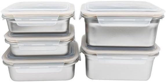 NEOFLAM Stainless Steel Food Container Set, 10-Pieces, Incl: 2 x 605ml, 1 x