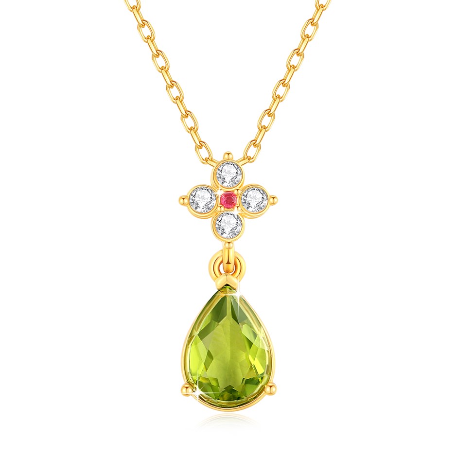 Solid 18K Yellow Gold  Natural peridot  pendant  & Free Necklace