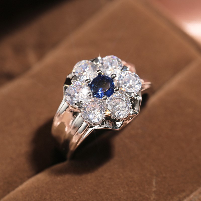 Elegant 18K Triple White Gold plated Lab Simulated Sapphire Ring Size 7