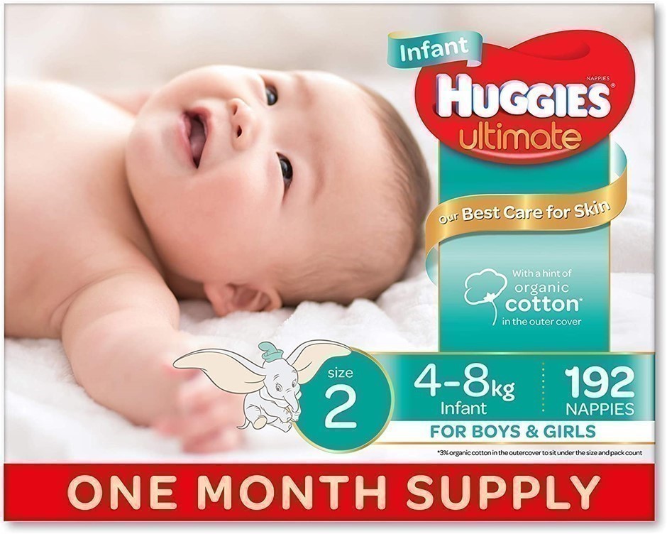 Huggies Unisex Ultimate Nappies Size 2 Infant (4-8 kg) 200 Nappies