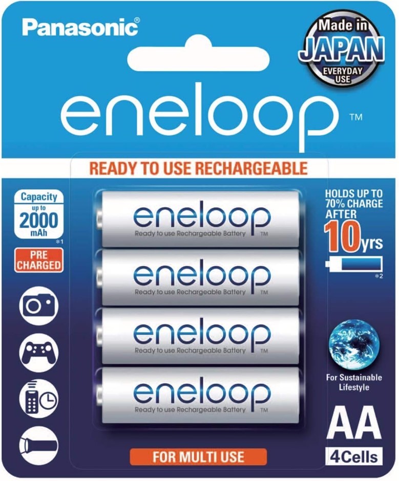 PANASONIC Eneloop AA Pre-Charged Rechargeable Batteries, 4-Pack (BK-3MCCE/4