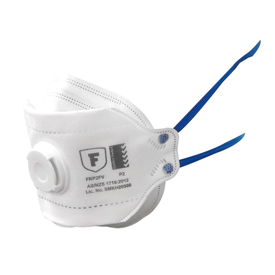 10 Boxes of 10pc FRONTIER Disposable P2 Flat Fold Respirator with Valve. NB