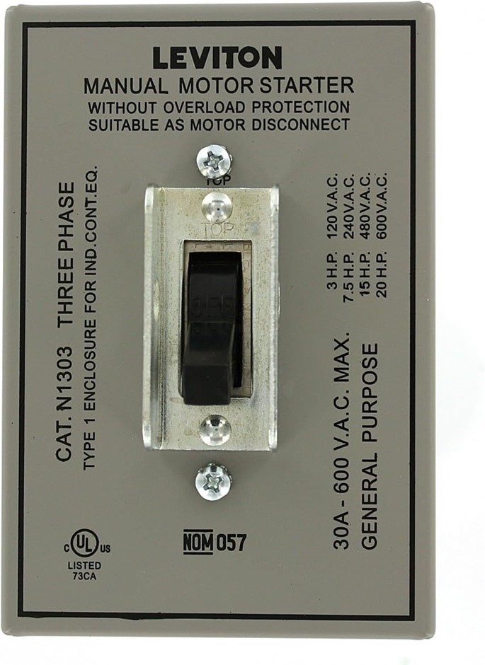 LEVITON N1303-DS 30 Amp, 600 Volt, Toggle Three-Pole AC Motor Starter, Suit