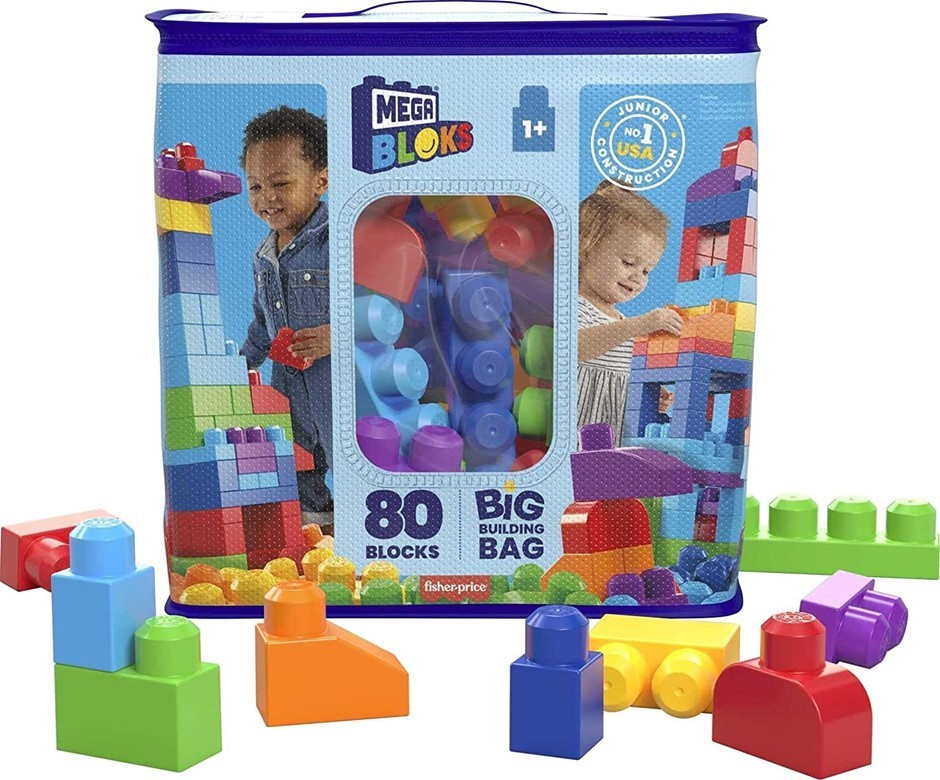 MEGA BLOKS First Builders Big Building Bag, 80 Pieces. NB: Missing One Bloc
