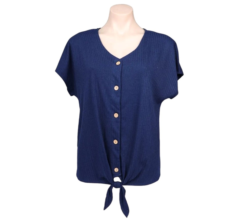 LEO&NICOLE Women's Tie-Front Top, Size M, Navy. Buyers Note - Discount Fre
