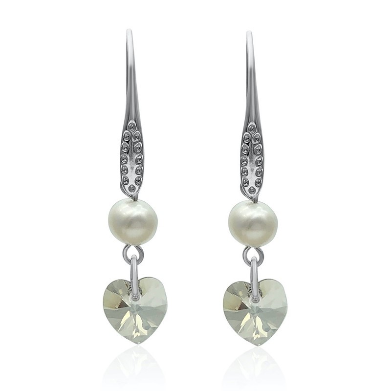 White Freshwater Pearl Drop Earrings With Emerald Oval Cubic Zirconia main image 1