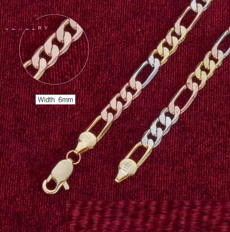 18K Yellow Gold-Filled 5mm 26-inch Tri-Color Figaro Necklace