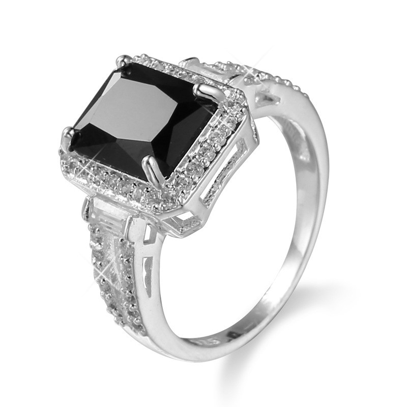 Designer Statement Black Rectangular Simulated Diamond Ring - US Size 7 ...