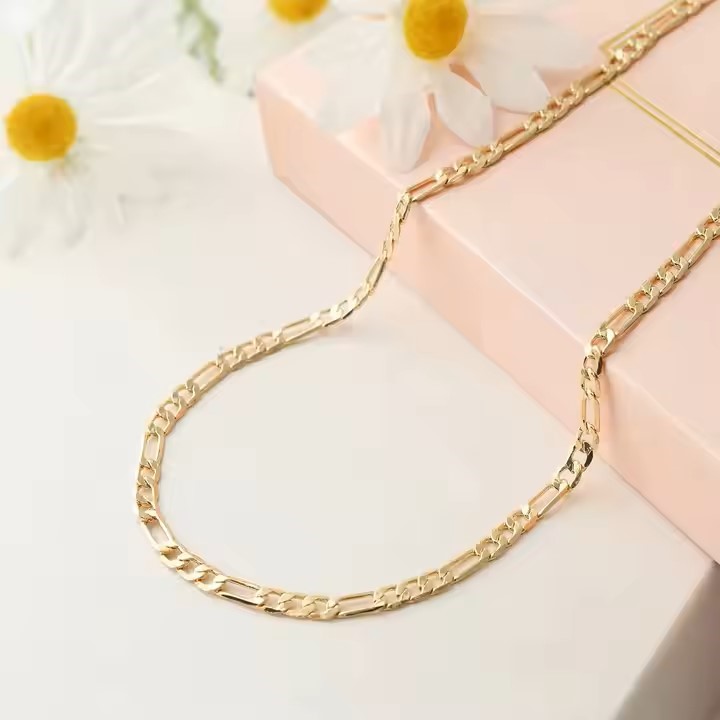 18K Yellow Gold-Filled 3mm 22 Inches Figaro (Stamped 750 &Italy) Necklace