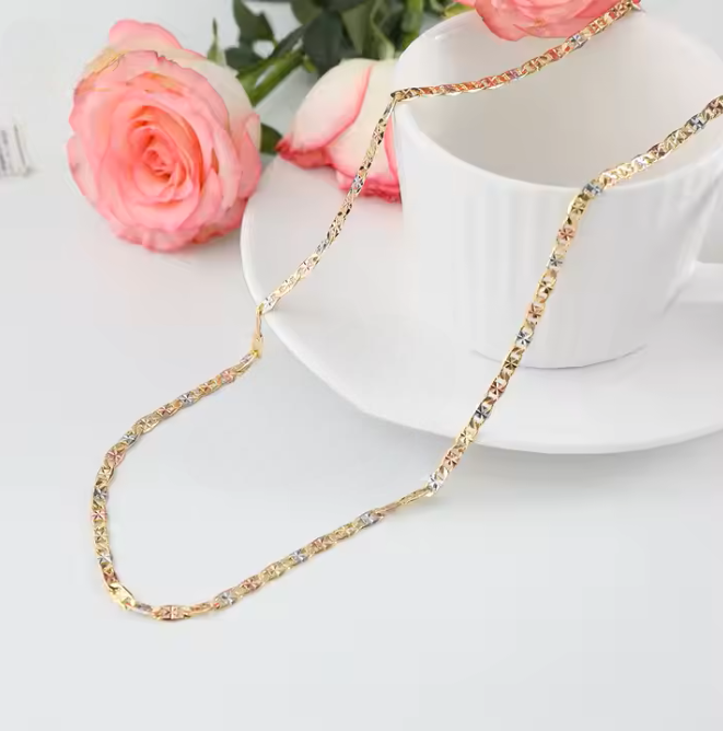 18K Tri-Color Gold-Filled 3mm 20 Inches Embroidered (Stamped 750 &Italy) Ho