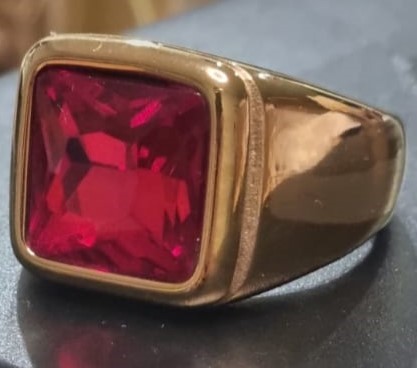 18k Yellow Triple Gold Plated Simulated Ruby Ring Size 9