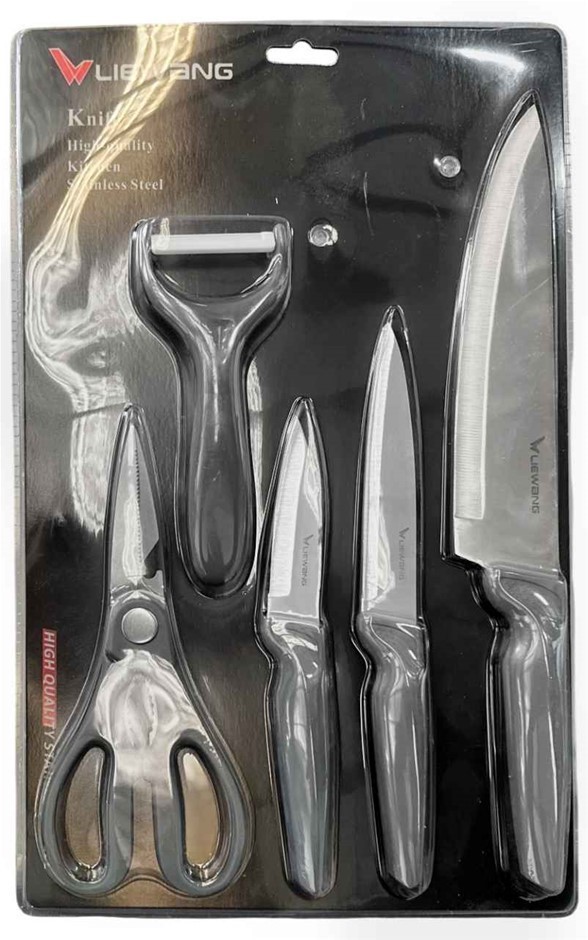 LIEWANG Kitchen Knife and Peeling Set, Stainless Steel, Black. 3 x Blade Kn