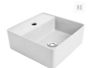 Square C/T Basin 350x350, White, 1 Taphole(Plug & Waste not incl)