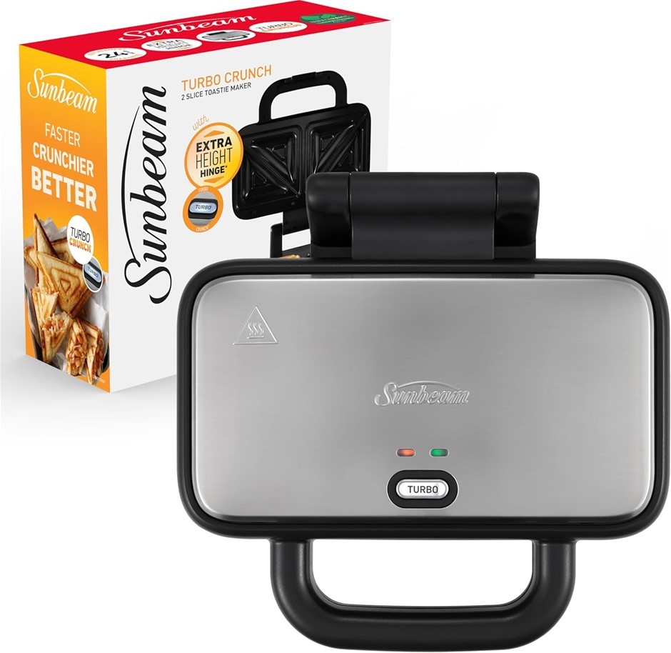 SUNBEAM Turbo Crunch 2-Slice Toastie Maker, Stainless Steel, GRM2100SS.