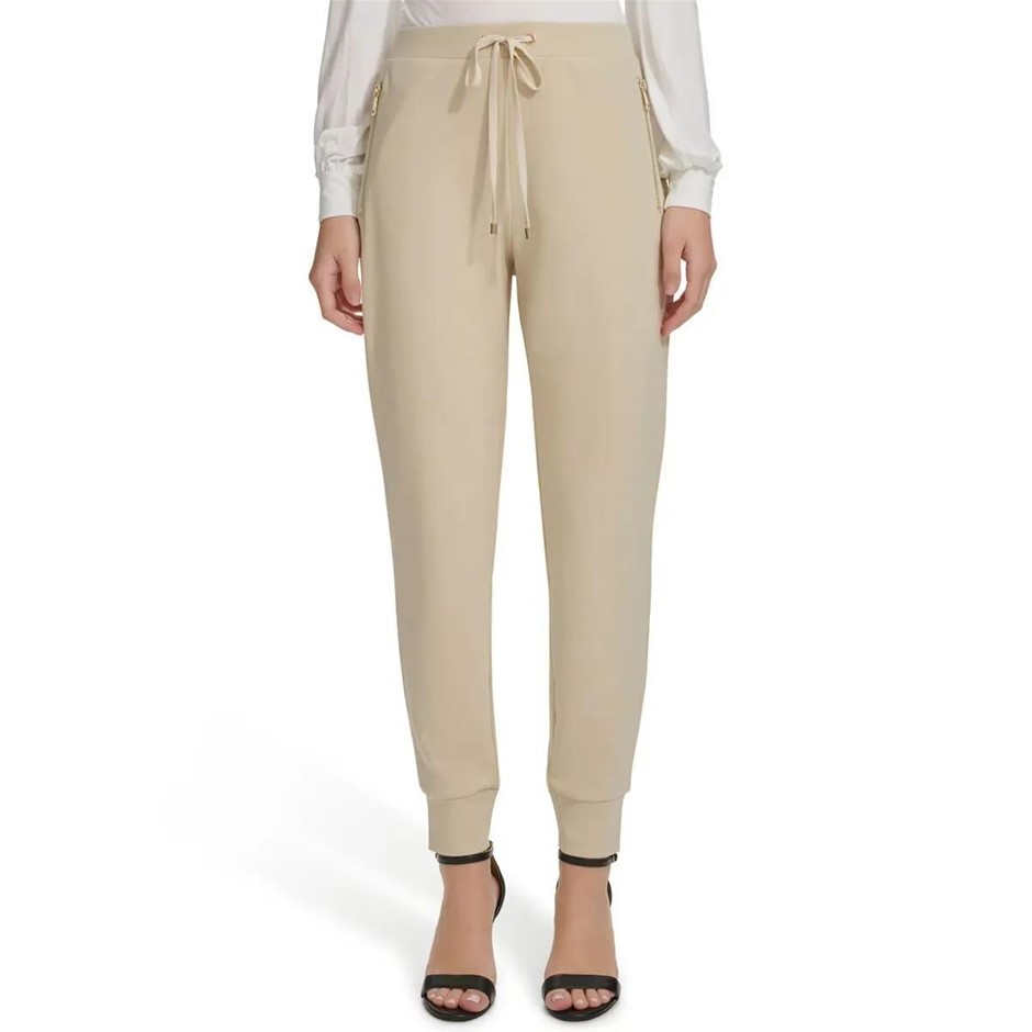 DKNY Women's Crepe Cuffed Pants, Size L, Pebble (PBL).